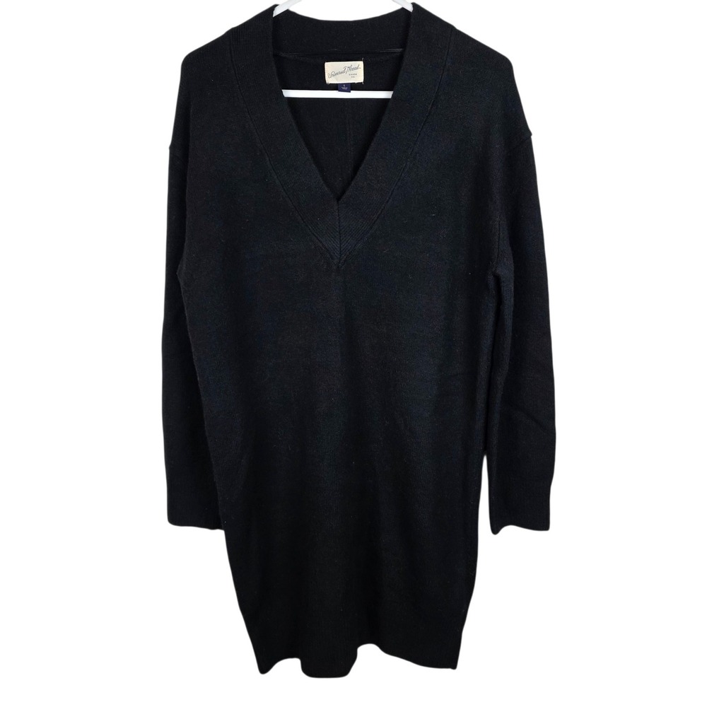 Universal Thread Sweater Dress Womens S Black Good V-Neck Long Sleeve Relaxed